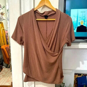 W5 Anthropologie neutral brown faux wrap top